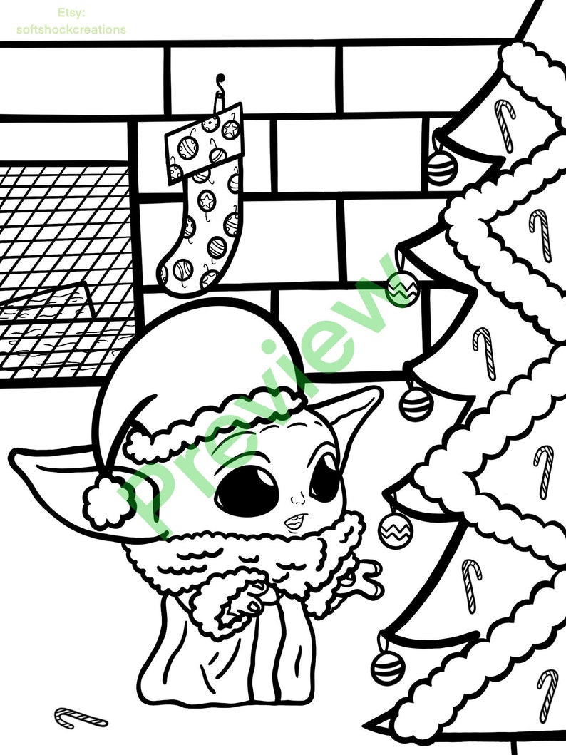 2 Baby yoda Christmas coloring pages | Etsy