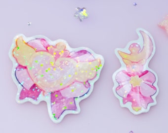 Ensemble d'autocollants holographiques, Usagi, Compact, Sceptre, fille magique pastel kawaii, bullet journal, autocollants pour ordinateur portable, joli tuteur
