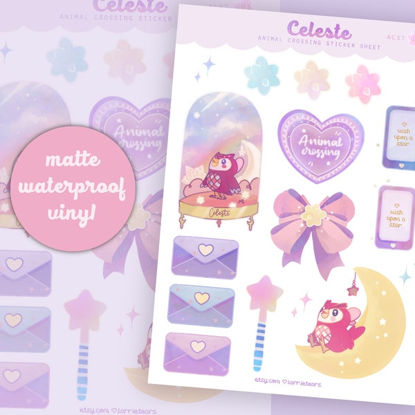 Animal Crossing Celeste Vinyl Cute sticker sheet, New Horizons Switch Game, planner kawaii sticker set, bullet journal laptop stickers