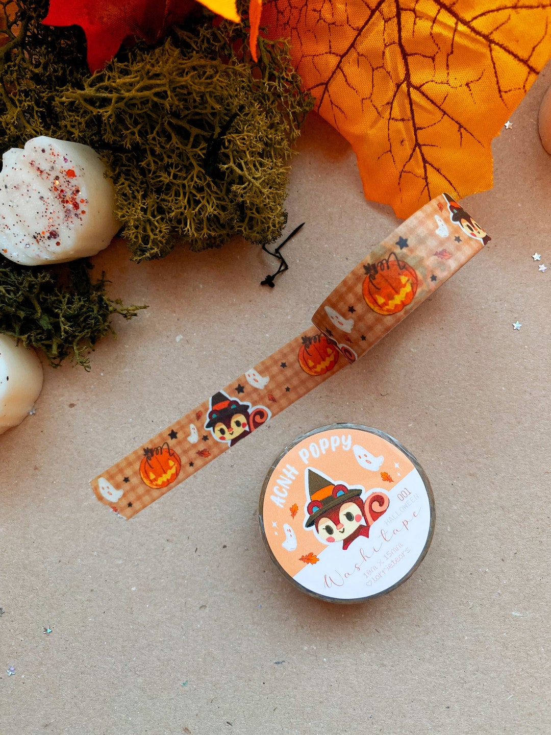 Animal Crossing poppy, Halloween, Autumn, Ghost, Cute kawaii Washi Tape, 10mx15mm, New Horizons Switch Game, planner tape