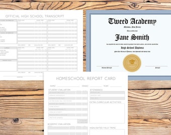 Homeschool Transcript, Report Cards, and Diploma Printable College Bundle | High School | report card | High school transcripts