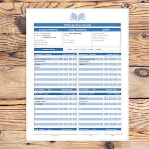 Transkrypt edukacji domowej EDYTOWALNY Do druku | Materiały do edukacji domowej | Prowadzenie dokumentacji | Oceny szkolne | arkusz ocen | Transkrypty szkół średnich
