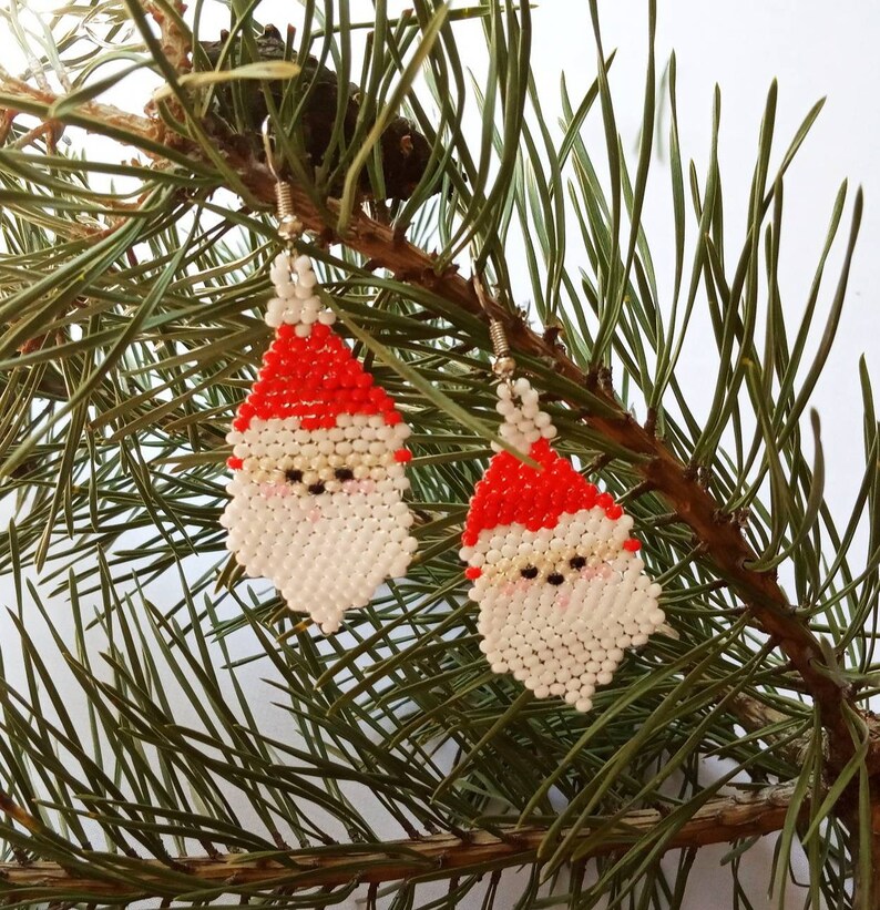 Christmas beaded earrings gnome Seed bead party earrings Santa Etsy