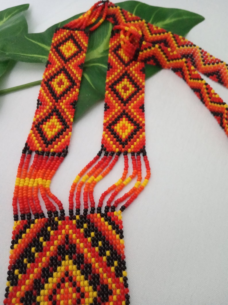 Bright geometric pattern split loom necklace Beads weaving Etsy