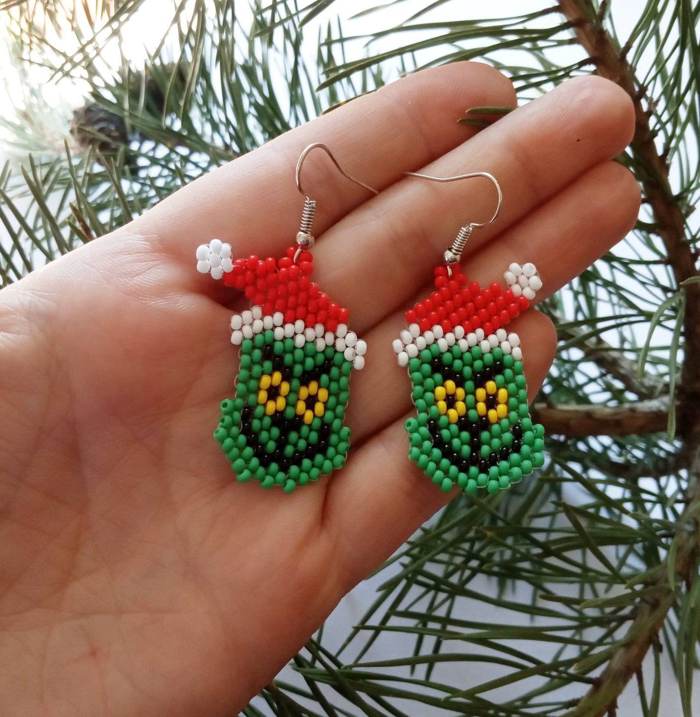 Christmas green beaded earrings Brick stitch grinch earrings Etsy