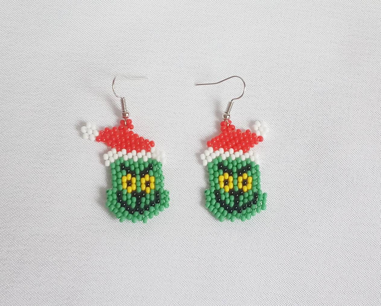 Christmas green beaded earrings Brick stitch grinch earrings Etsy