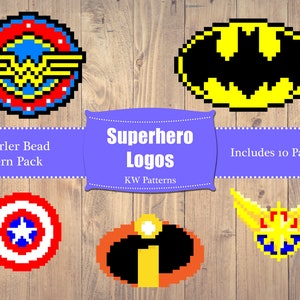 Perler Bead Pattern Pack: Superhero Logos