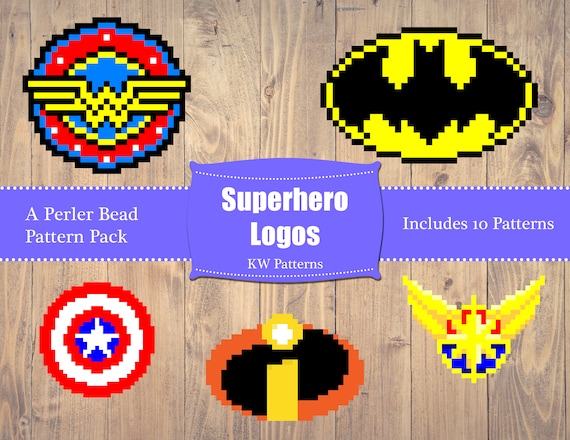 Perler Bead Pattern Pack: Superhero Logos - Etsy