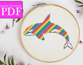 Rainbow Orca Killer Whale Cross Stitch Pattern