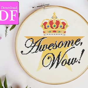 Hamilton "Awesome, Wow!" Cross Stitch Pattern