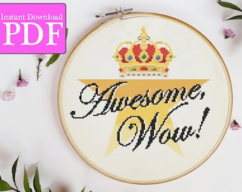 Hamilton "Awesome, Wow!" Cross Stitch Pattern