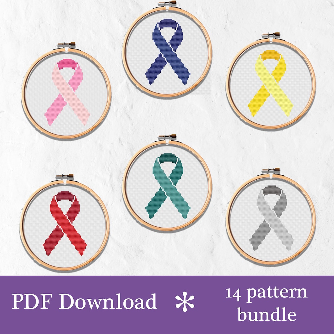 Awareness Ribbons Cross Stitch Patterns Bundle | 14 Ribbons | Breast ...
