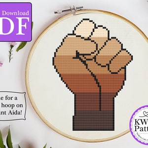 Tons de pele Black Lives Matter Padrão de ponto cruz de punho | Resist Fist Skin Shades | BLM | Punho levantado