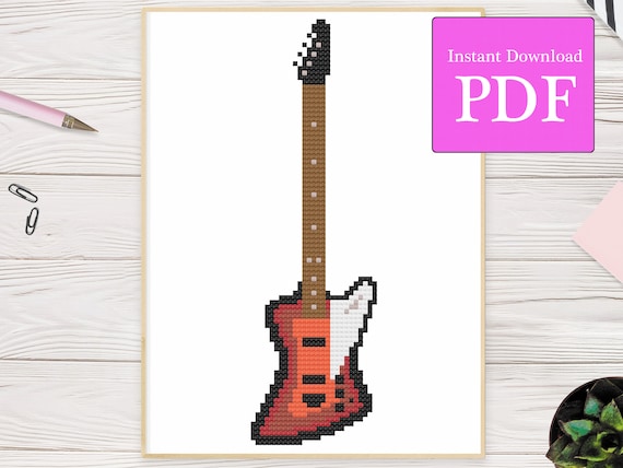 Thunderbird Bass Guitar Cross Stitch Pattern