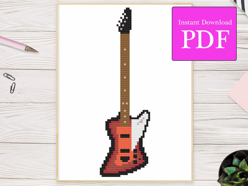 Thunderbird Bass Guitar Cross Stitch Pattern
