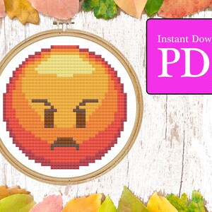 Angry Emoji Cross Stitch Pattern