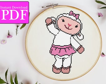 Lambie children’s plush Cross Stitch Pattern | 7 inch or 6 inch hoop