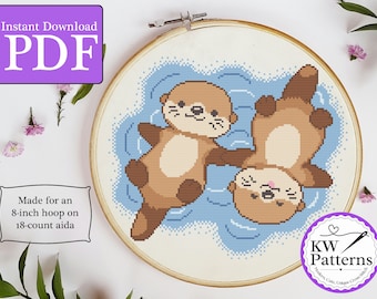 Two Cute Otters in Water Cross Stitch Pattern