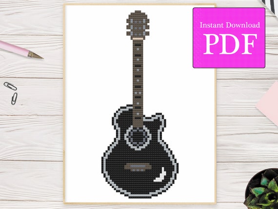 Black Acoustic Guitar Cross Stitch Pattern - Etsy