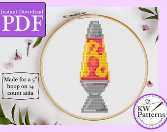 Kruissteekpatroon gele en rode lavalamp | Geschikt voor beginners | digitale download