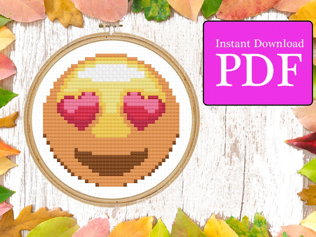Heart Eyes Emoji Cross Stitch Pattern Etsy