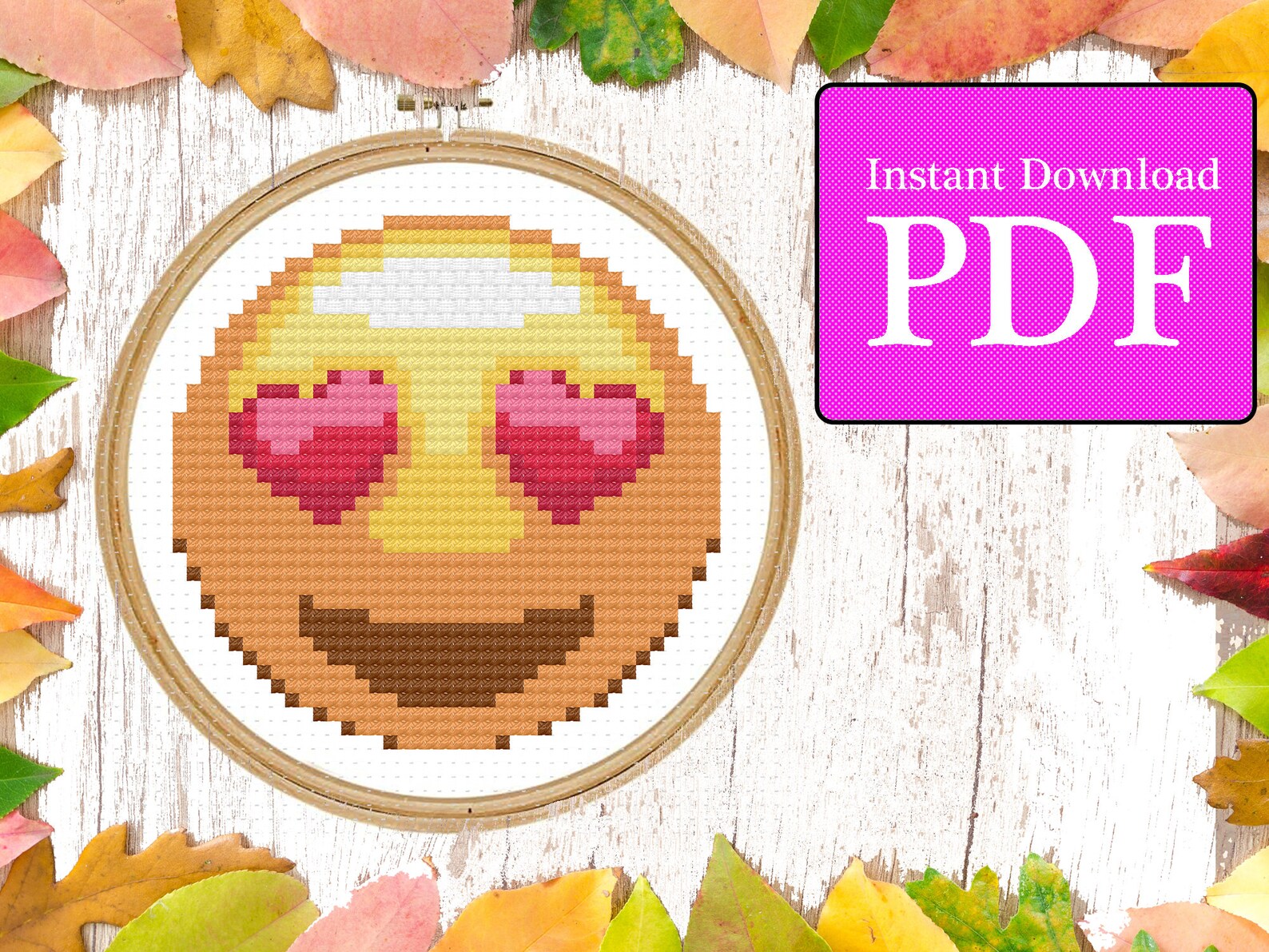 Heart Eyes Emoji Cross Stitch Pattern Etsy