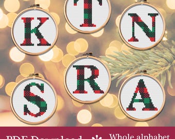 Plaid Letters Christmas Ornaments Cross Stitch Bundle | full alphabet