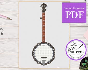 Banjo Cross Stitch Pattern (Beginner friendly - Digital Download)