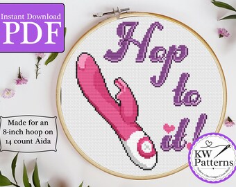 Niedliches Kaninchen Zerhacker Kreuzstichmuster Hop to It! | 21 cm Aida | lustige Erwachsene Kreuzstich | feminismus Kreuzstich