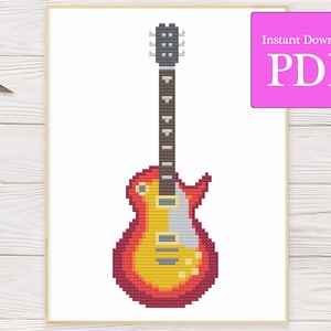 Electric Sunburst Jazz Guitar Cross Stitch Pattern