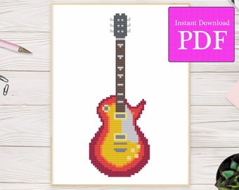 Electric Sunburst Jazz Guitar Cross Stitch Pattern