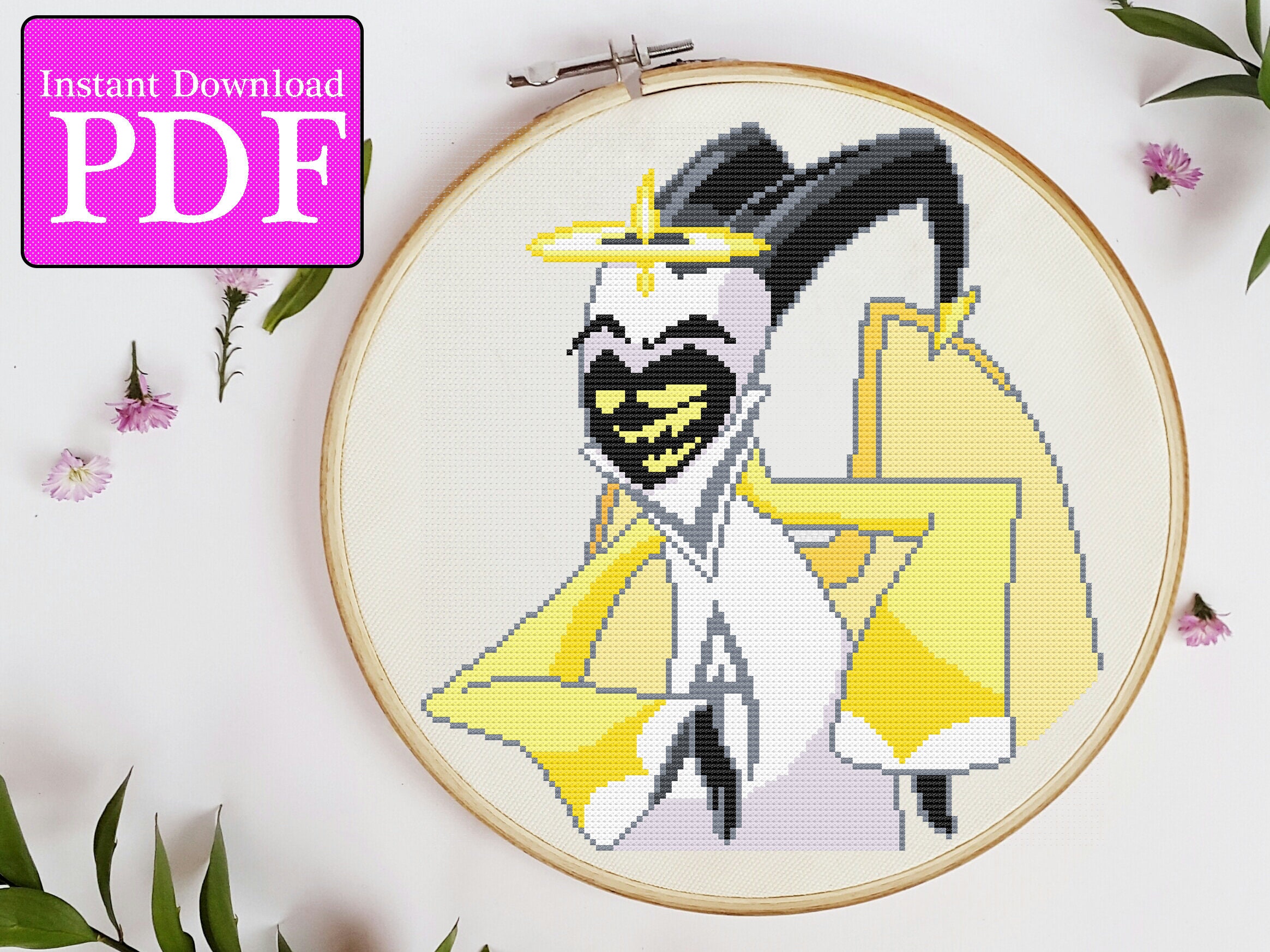 い*ち様 Hazbinhotel ADAM 8×10in サイン入りプリント Adam Cross Stitch Pattern | Hazbin Hotel | 8-inch Hoop | 18-count