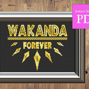 Gold Wakanda Forever Cross Stitch Pattern