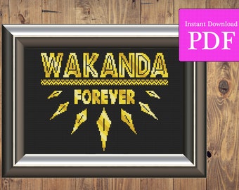 Patrón de punto de cruz dorado Wakanda Forever