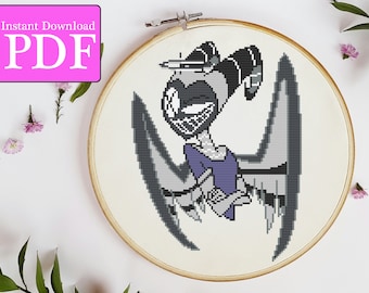 Exterminator Lute Cross Stitch Pattern | Hazbin Hotel | 8 inch hoop | 18 count aida cloth