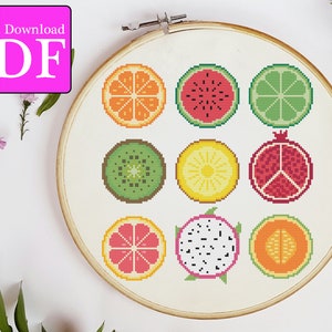 Summer Fruit Slices Cross Stitch Pattern