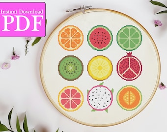 Summer Fruit Slices Cross Stitch Pattern