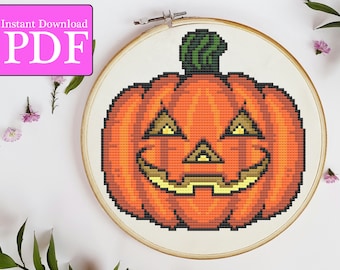 Halloween Jack-o-lantern Cross Stitch Pattern