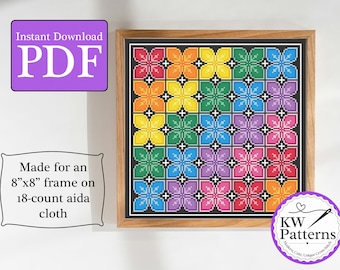 Rainbow Mandala Flowers Cross Stitch Pattern