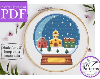 Whimsical Winter Scene Snow Globe Cross Stitch Pattern | holiday decor | Christmas decor