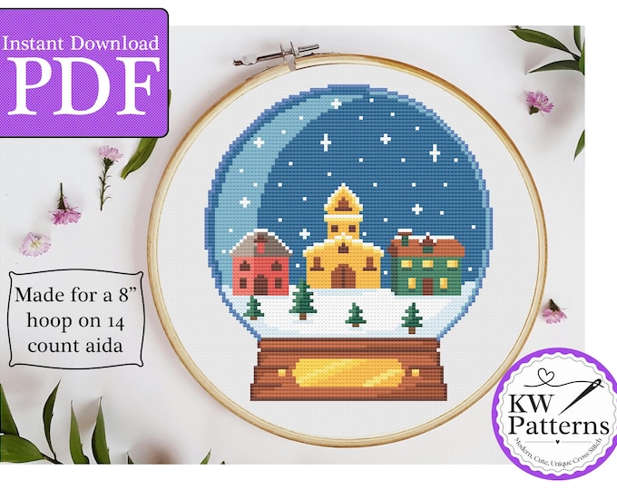 Vintage Counted Cross Stitch Pattern Christmas House Snow Globe Snowy ...