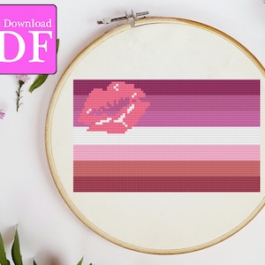 Lipstick Lesbian Pride Flag Cross Stitch Pattern