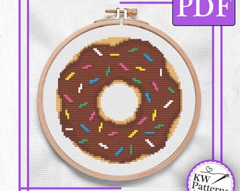 Chocolate Sprinkle Donut Cross Stitch Pattern | PDF download
