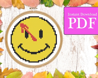 Watchman Smiley Face Pin Cross Stitch Pattern
