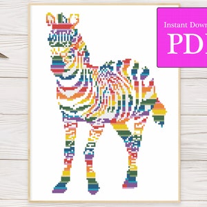 Rainbow Zebra Silhouette Cross Stitch Pattern