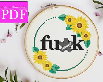 Naughty F*ck Swear Word Cross Stitch Pattern | 6" hoop 18 count aida | 8" hoop 14 count aida | adult funny swear