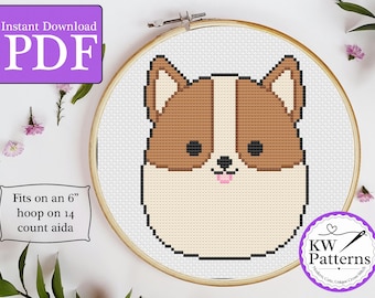 Corgi Dog Squish Plushie Cross Stitch Pattern | kids room decor | 6-inch hoop 14-count aida