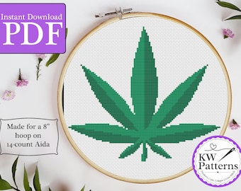 Two Tone Green Weed Leaf Cross Stitch Pattern | Cannabis | Marijuana leaf pattern | adult cross stitch
