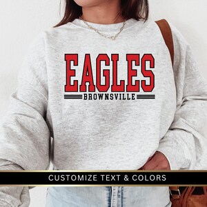 Benutzerdefinierte Maskottchen Sweatshirt | Team Maskottchen, Benutzerdefiniertes Rundhals-Sweatshirt, Schul-Spirit-Sweatshirt, Fußball-Sweatshirt, personalisiertes Schul-Shirt