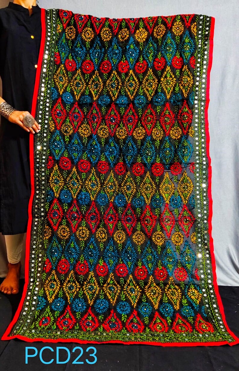 Black designer dupattaphulkari hand embroidery dupattaindian  etsy Black designer dupattaphulkari hand embroidery dupattaindian  etsy